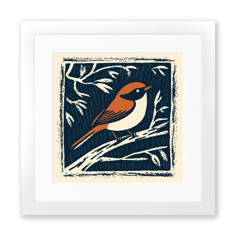 Cute Baby Robin Linoprint-Style Art (45-2)