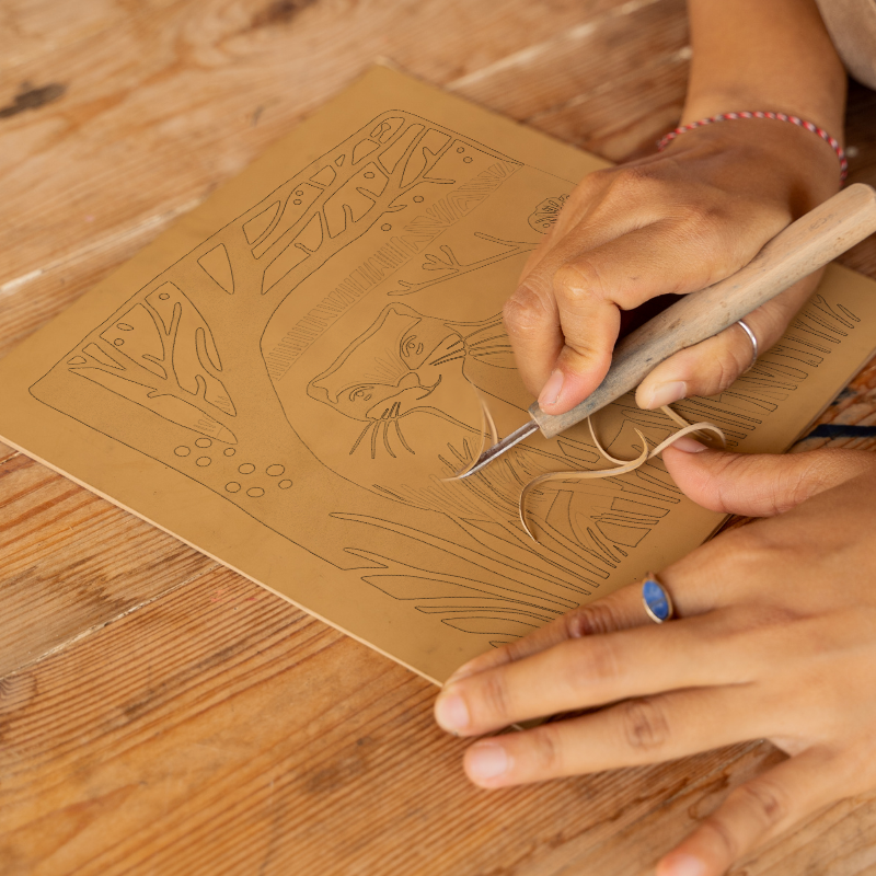 Cute Ferret Linoprint-Style Art (1203-2)