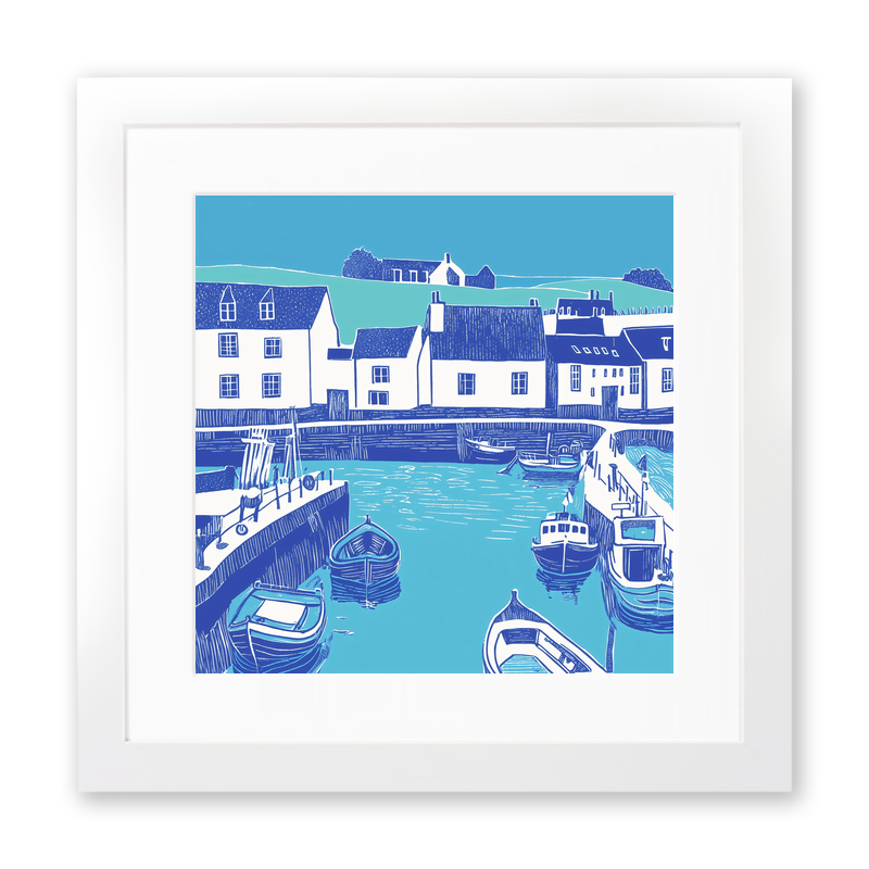 Padstow Harbour, Cornwall Linoprint-Style Art (1097-3)