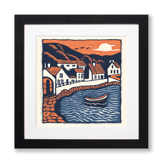 Aberdaron, Gwynedd Linoprint-Style Art (119-1)