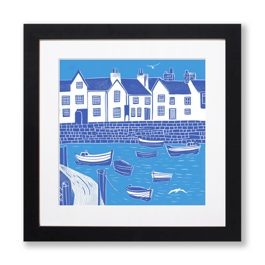 Seahouses Harbour, Northumberland Linoprint-Style Art (1107-3)
