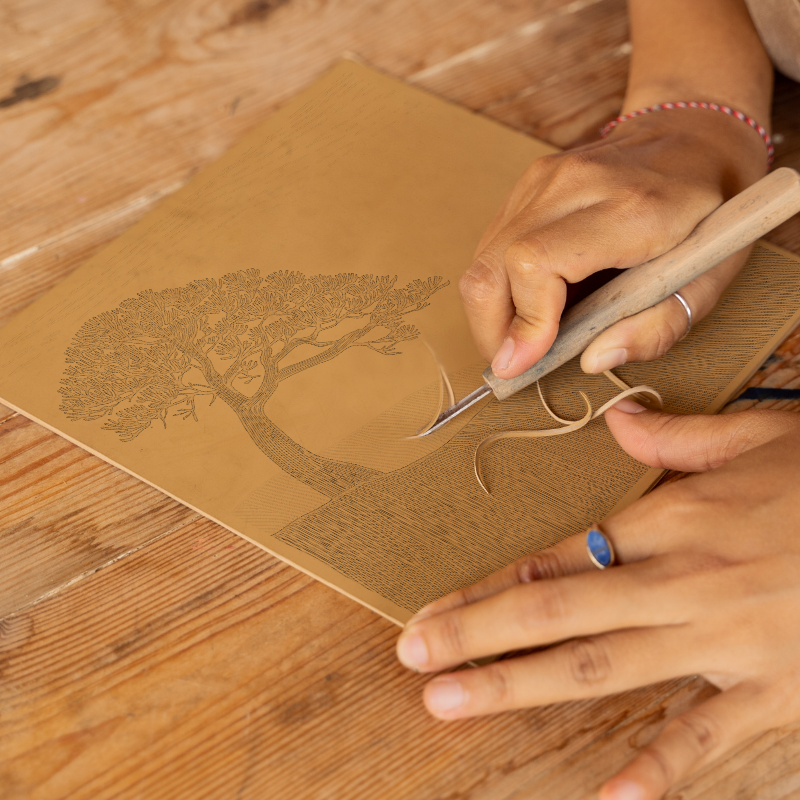 Scots Pine silhouette Linoprint-Style Art (2536-2)