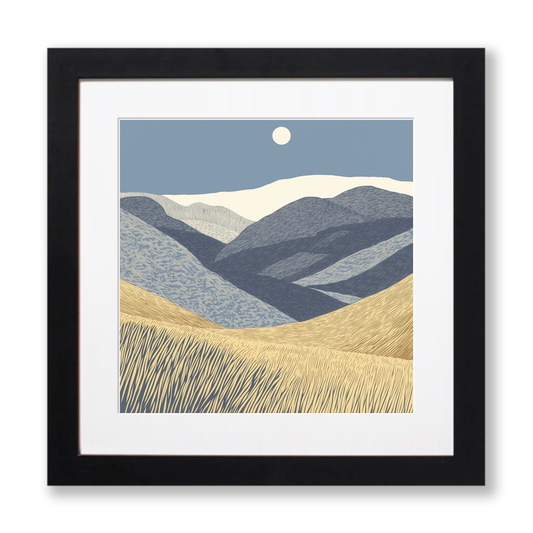 Scafell Pike in the Lake District Linoprint-Style Art (2533-1)