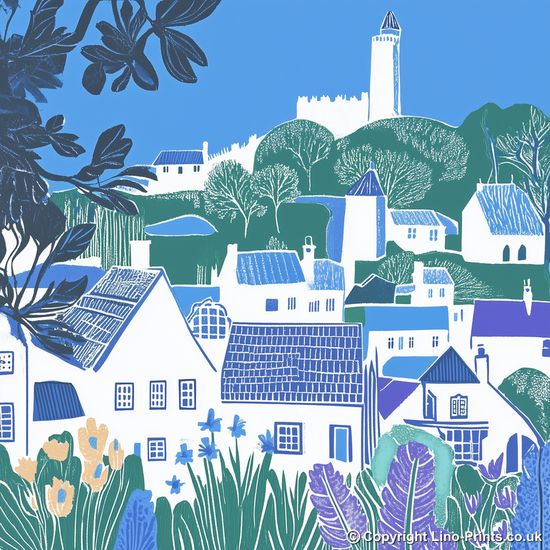 Portmeirion Village, Wales Linoprint-Style Art (864-2)