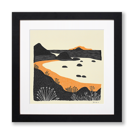 Camusdarach Beach, Arisaig Linoprint-Style Art (290-1)