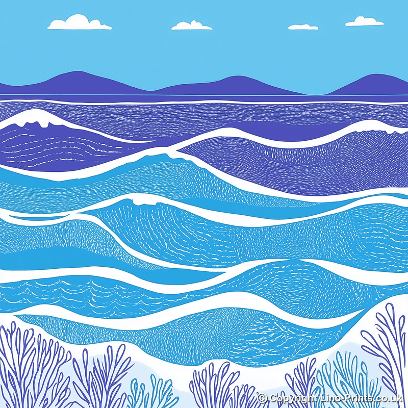 Minimalist waves Linoprint-Style Art (987-1)