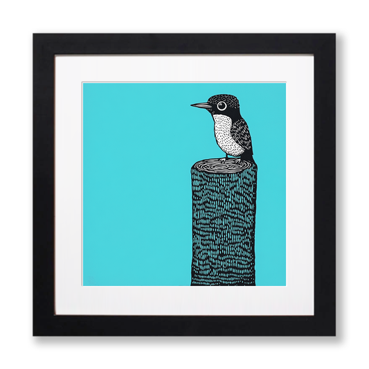 Woodpecker on tree trunk Linoprint-Style Art (741-1)