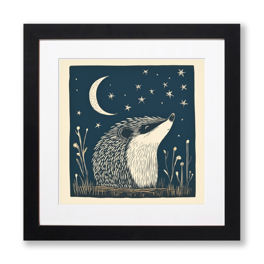 Cute Hedgehog Linoprint-Style Art (1208-1)