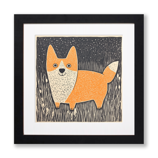 Welsh Corgi Linoprint-Style Art (1491-1)