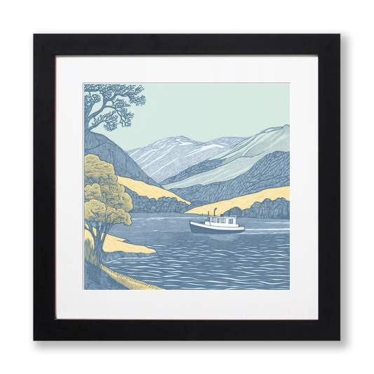 Ullswater steamer boat Linoprint-Style Art (2585-1)