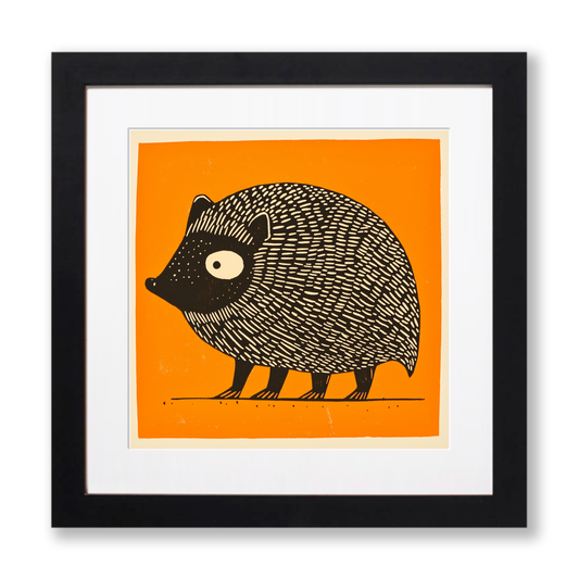 Cute Hedgehog Linoprint-Style Art (223-1)