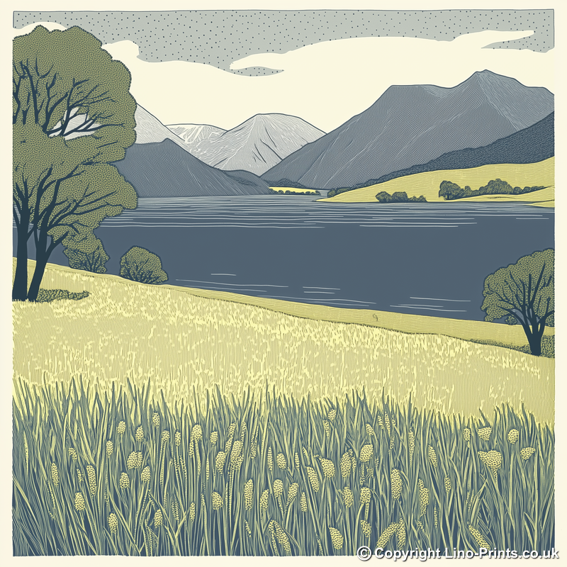 Loweswater tranquil scene Linoprint-Style Art (2484-1)
