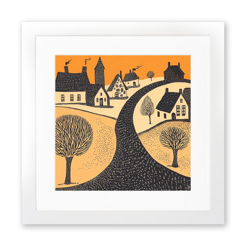Bourton-on-the-Water, Cotswolds Linoprint-Style Art (166-1)