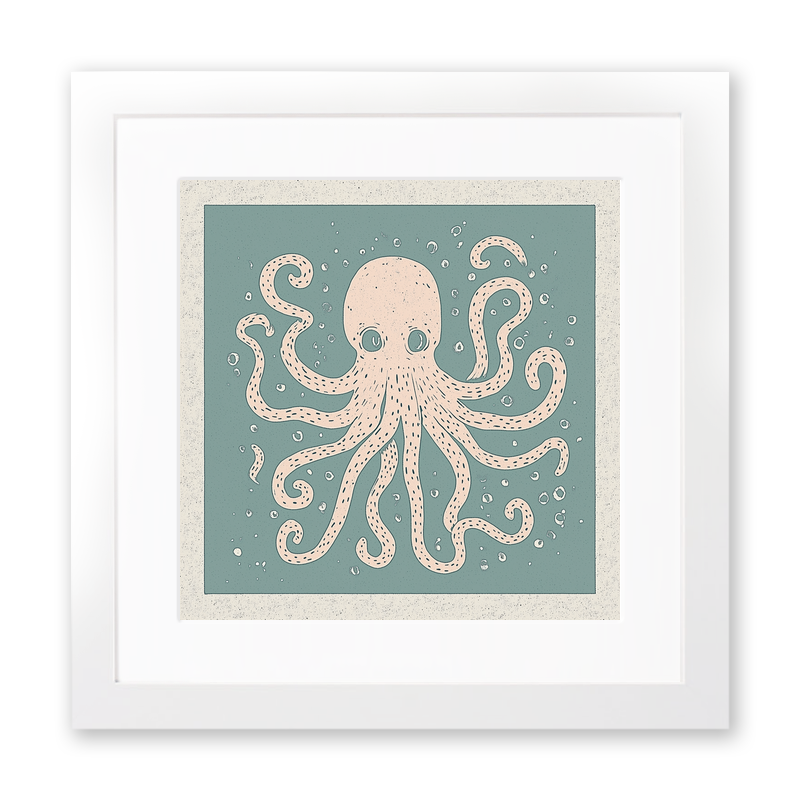 Octopus with swirling tentacles Linoprint-Style Art (496-1)