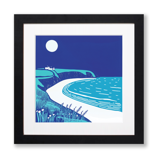 Calm beach Linoprint-Style Art (966-1)