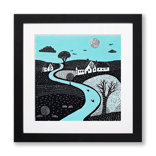 Bourton-on-the-Water, Cotswolds Linoprint-Style Art (548-1)