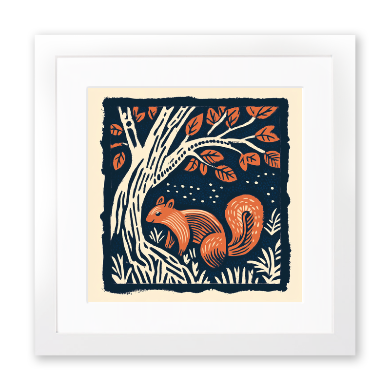 Cute Squirrel Linoprint-Style Art (81-2)