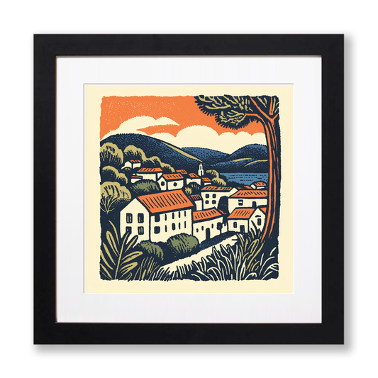 Florence Duomo and rooftops Linoprint-Style Art (13-1)