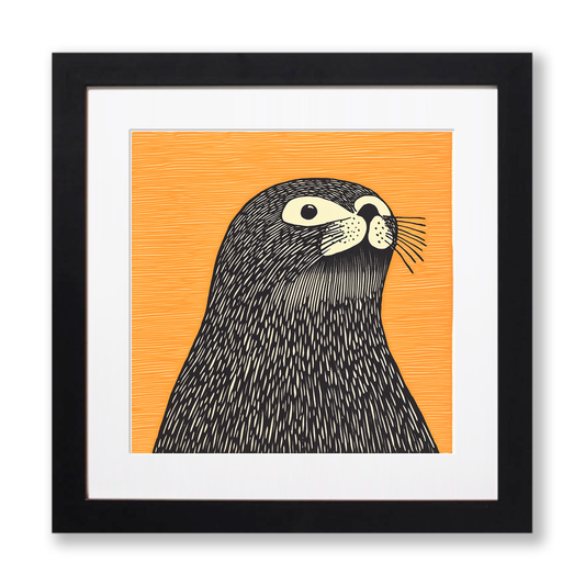Cute Seal Pup Linoprint-Style Art (240-1)