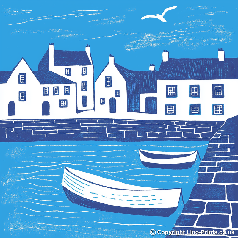 Dunbar Harbour, East Lothian Linoprint-Style Art (1087-2)