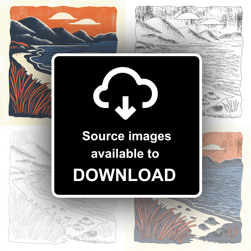 Camusdarach Beach, Arisaig Linoprint-Style Art (128-2)