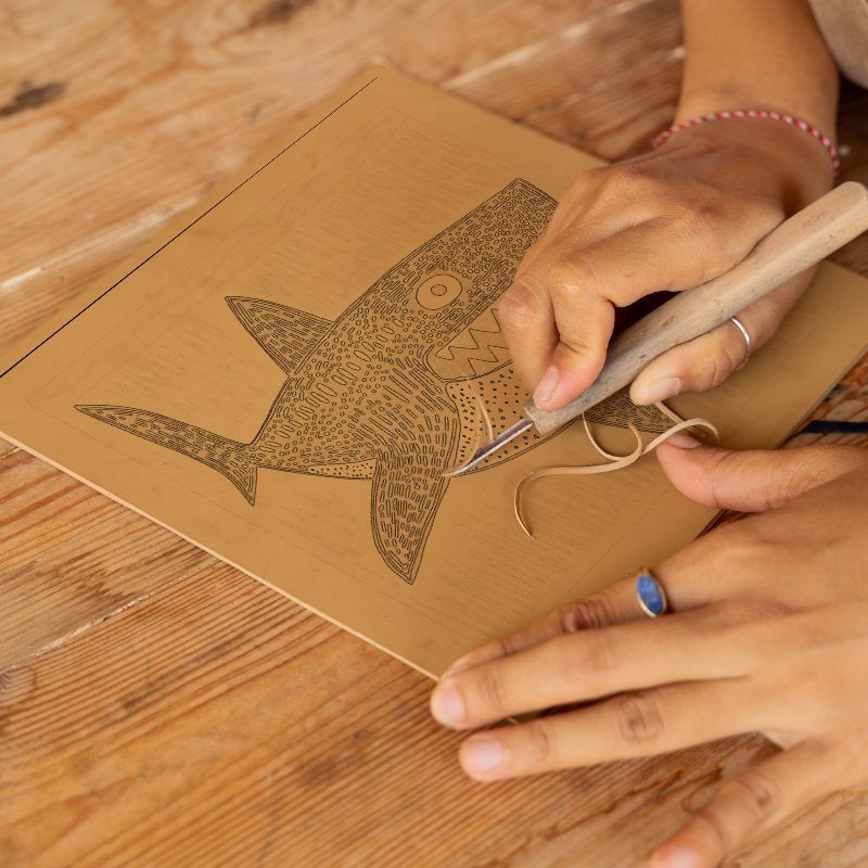 Shark Linoprint-Style Art (775-1)