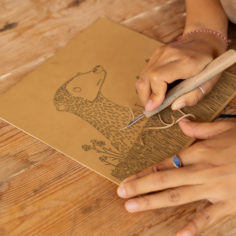 Cute Ferret Linoprint-Style Art (621-1)