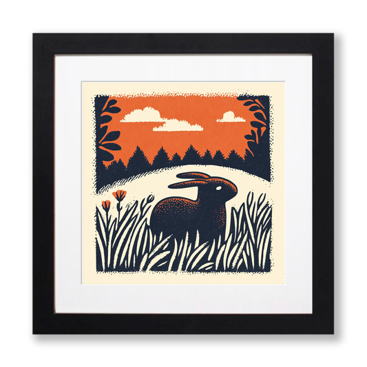 Cute Bunny Linoprint-Style Art (47-4)