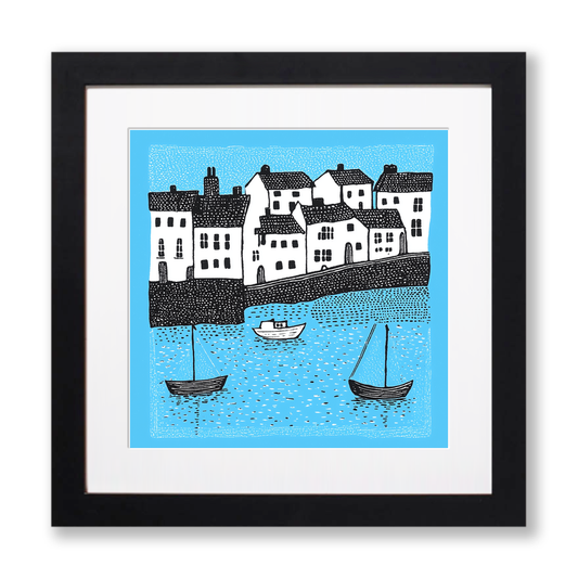 Mevagissey Harbour Linoprint-Style Art (599-2)