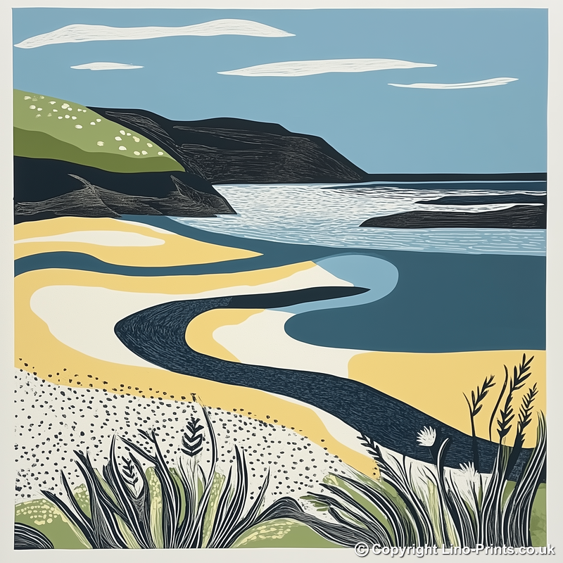 Sandwood Bay, Sutherland Linoprint-Style Art (1384-2)