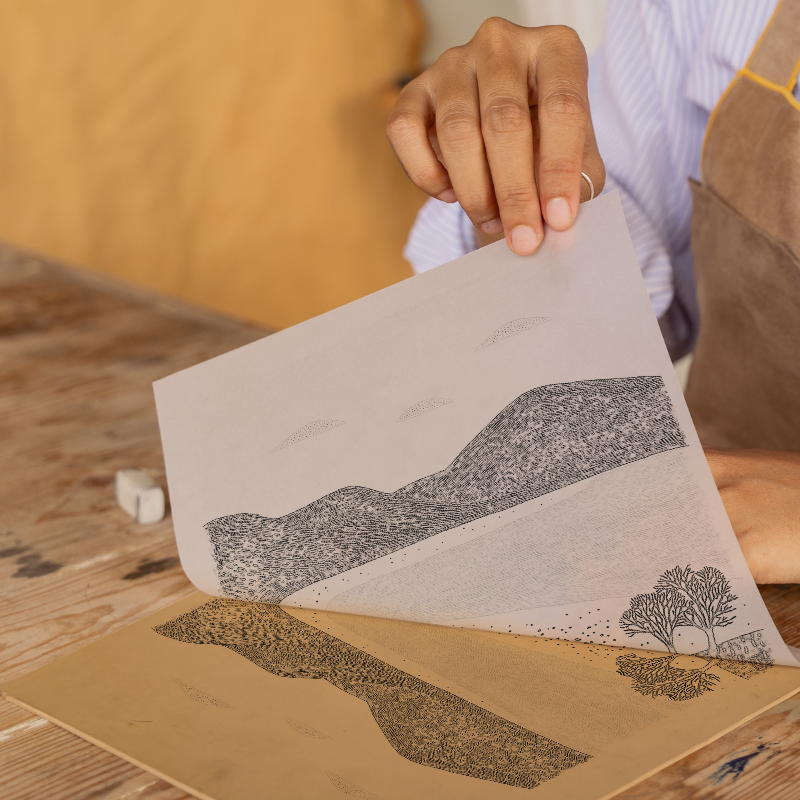 Luskentyre Beach, Isle of Harris Linoprint-Style Art (802-2)