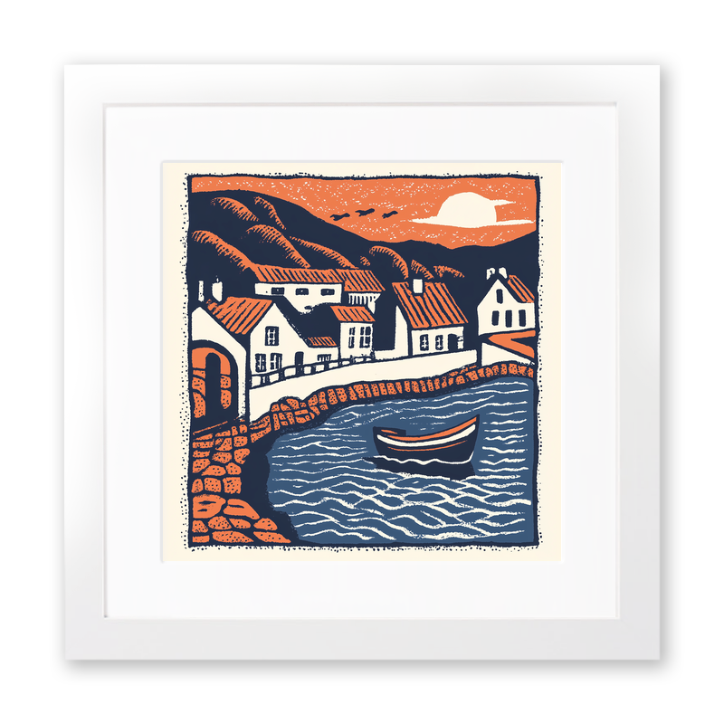 Aberdaron, Gwynedd Linoprint-Style Art (119-1)