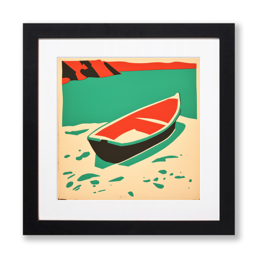 Beached dinghy in the mud Linoprint-Style Art (2159-1)