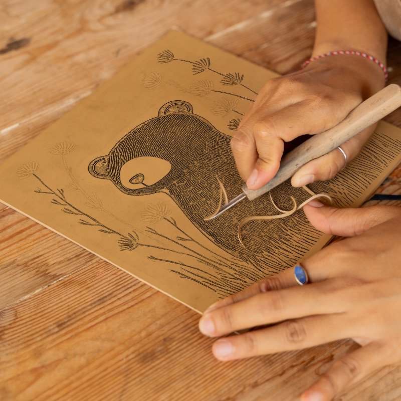 Cute Baby Badger Linoprint-Style Art (608-1)