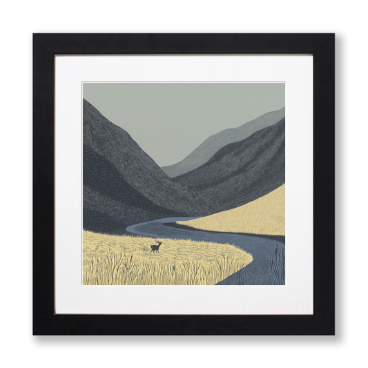 Martindale valley red deer view Linoprint-Style Art (2485-1)