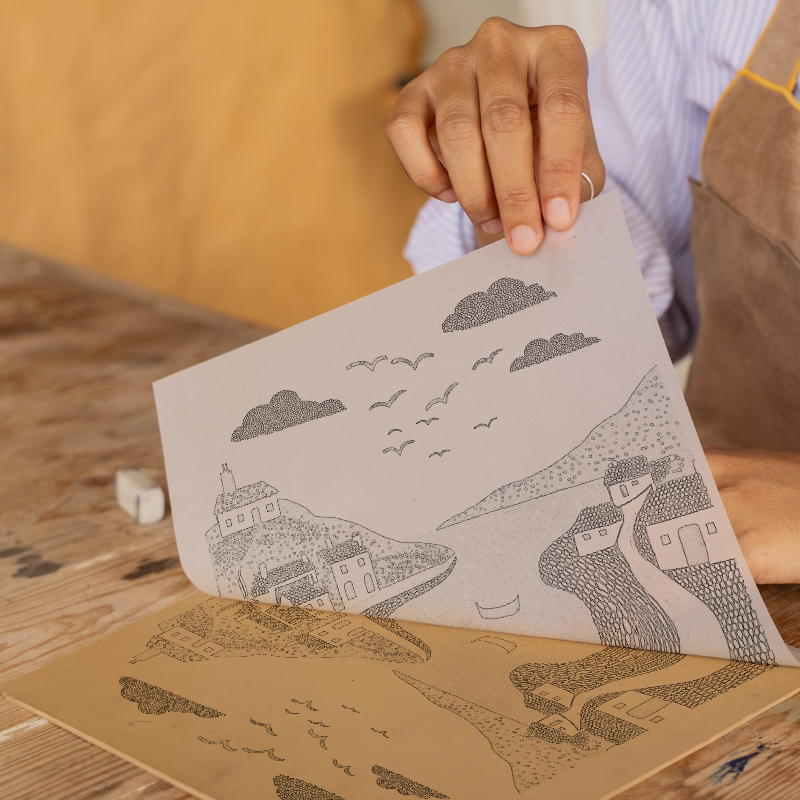 Port Isaac Linoprint-Style Art (603-2)