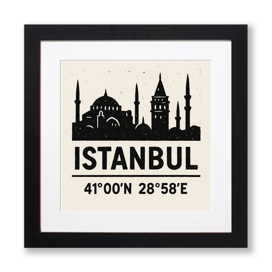 Place Coordinates Linoprint-Style Art (c329)