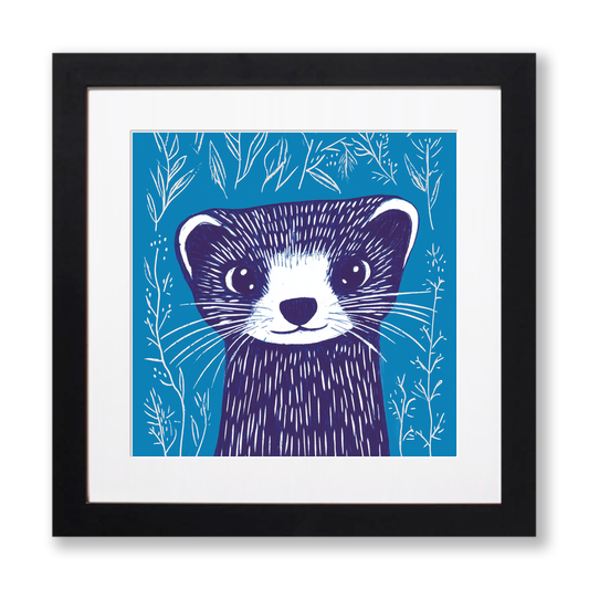 Cute Ferret Linoprint-Style Art (912-1)