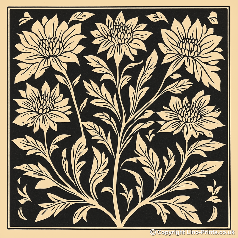 Bee Balm Linoprint-Style Art (1695-1)