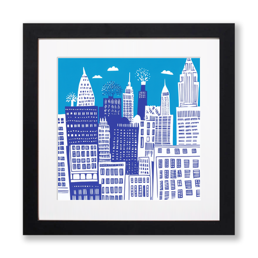 New York skyline Linoprint-Style Art (861-1)