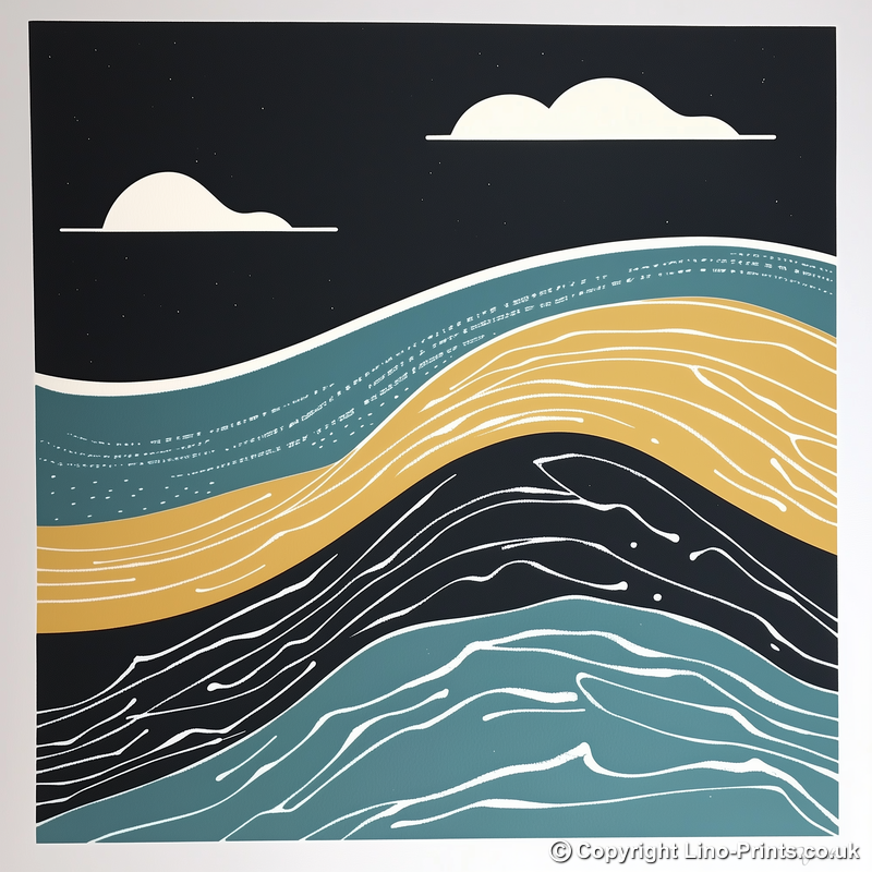Abstract waves Linoprint-Style Art (1118-1)
