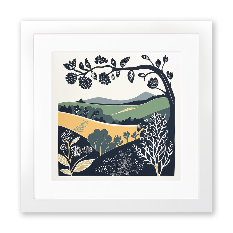 Brambles and blackberries by the hedge Linoprint-Style Art (1862-1)