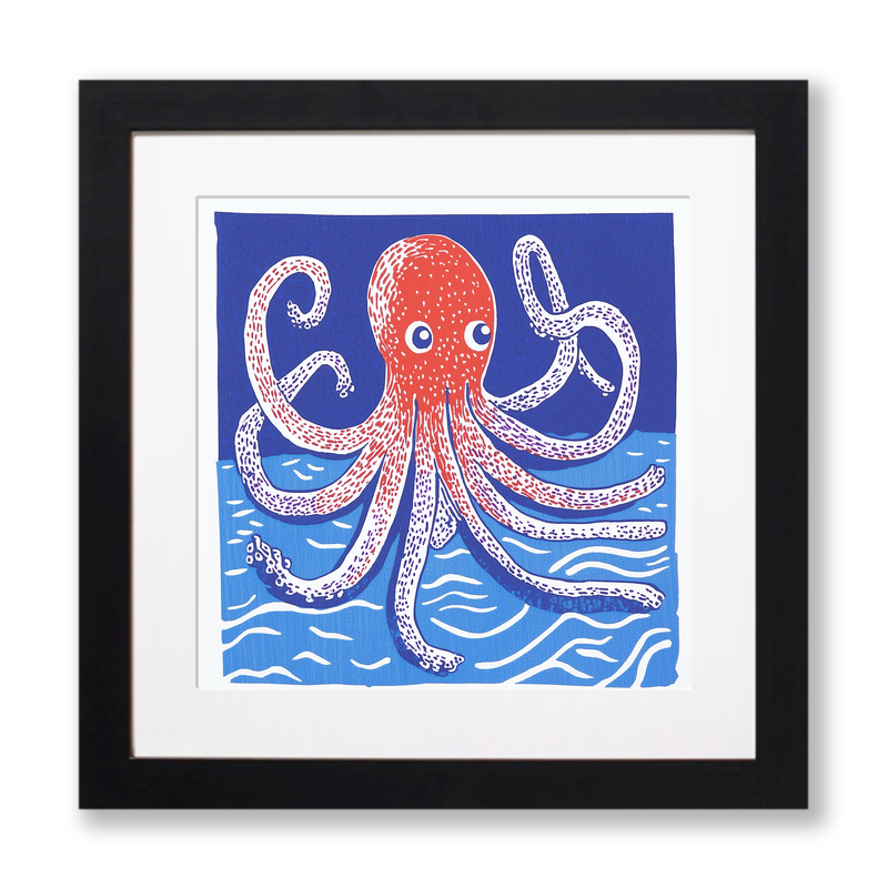 Octopus Linoprint-Style Art (1052-2)
