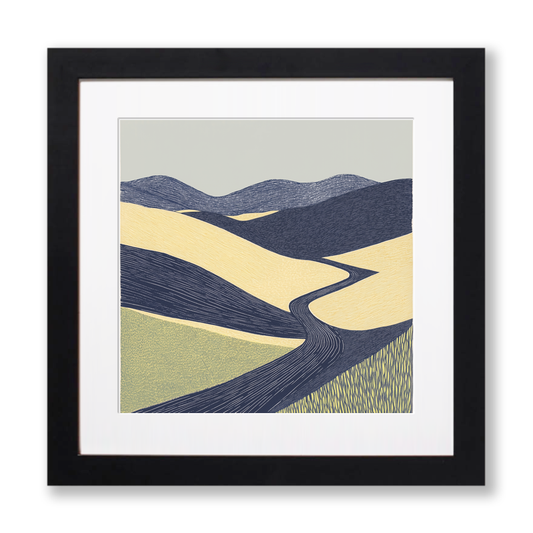 Interlocking hills shapes Linoprint-Style Art (2459-3)