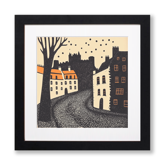 Edinburgh Castle and Royal Mile Linoprint-Style Art (174-1)