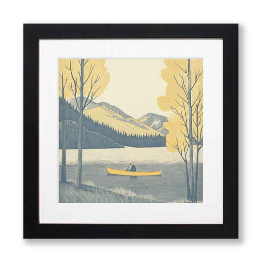 Kayaker near Buttermere pines Linoprint-Style Art (2467-2)