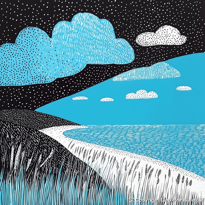 Holkham Beach, Norfolk Linoprint-Style Art (799-1)