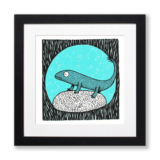 Lizard on a stone Linoprint-Style Art (722-1)