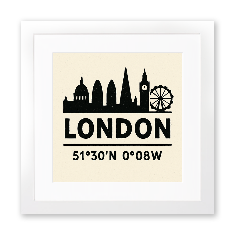 Place Coordinates Linoprint-Style Art (c348)