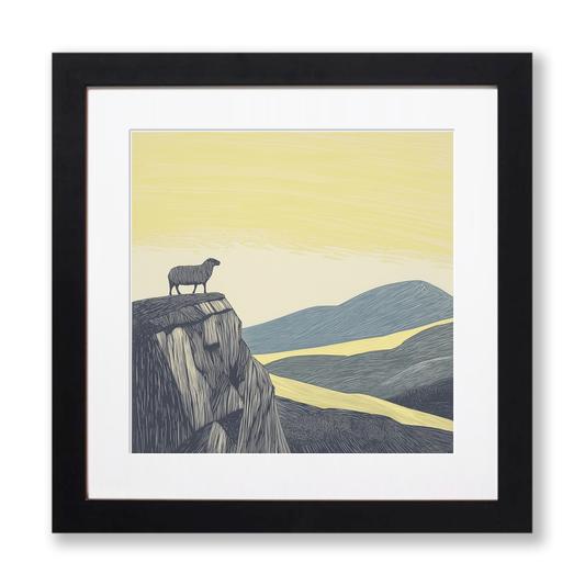 Herdwick sheep silhouette profile on a rise Linoprint-Style Art (2450-2)